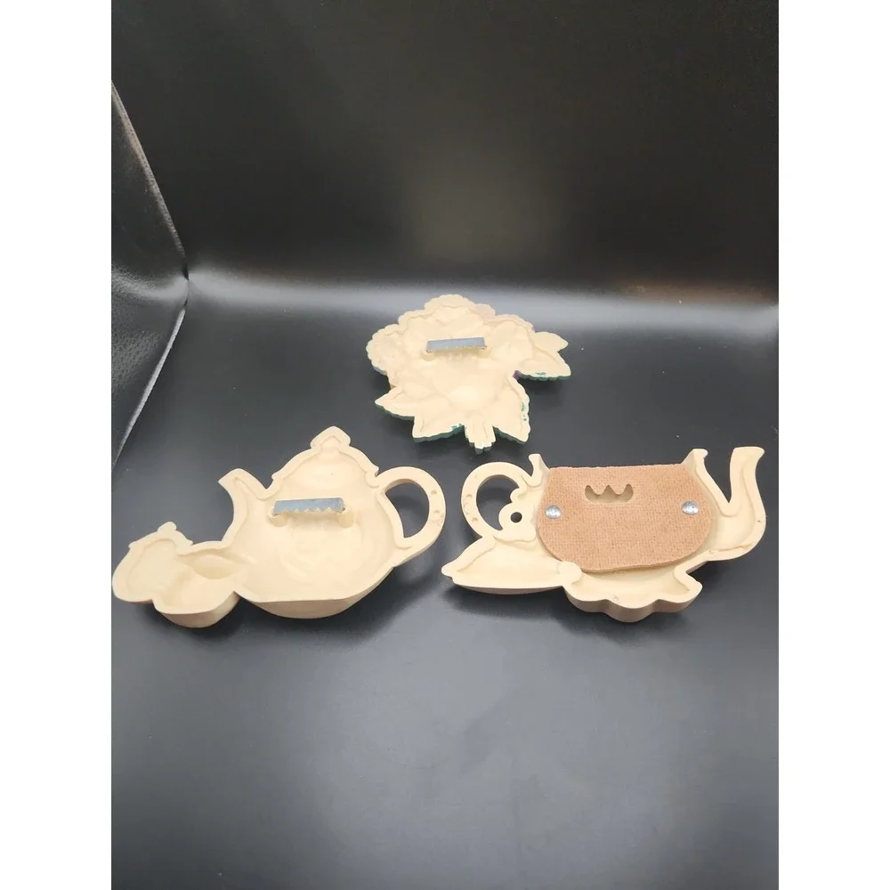 Vintage Burwood‎ Pansy Flower & Teapot Wall Hanging Plaques
